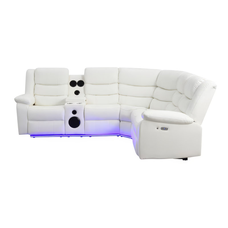 Canapé modulaire inclinable Sonico, Cuir blanc