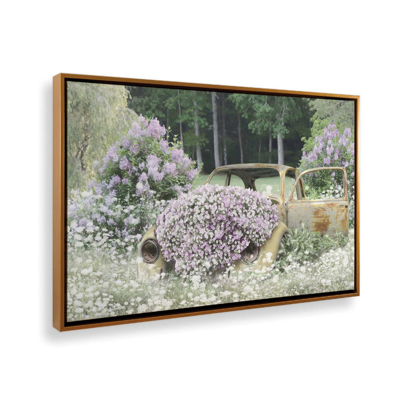 «Floral Beetle» par Lori Deiter, reproduction d'art, L 48 x H 32, Doré, Toile avec cadre