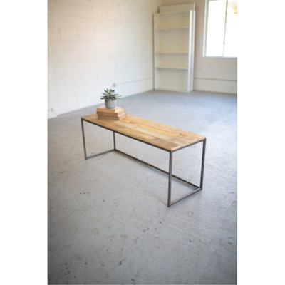 Kalalou Recycled Display Bench 18" H Gunmetal Iron & Natural Wood, Gray Finish
