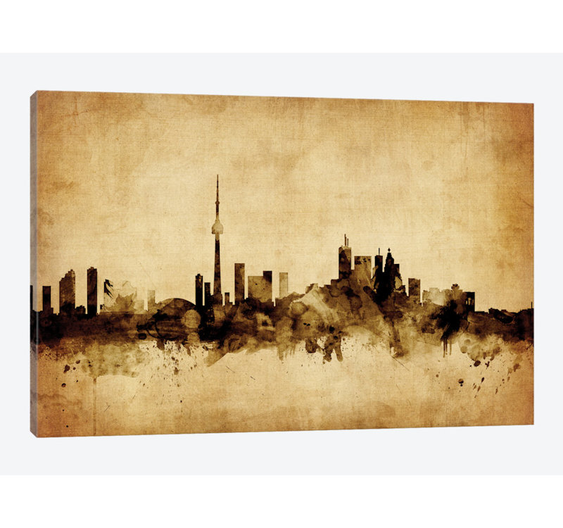Foxed (Retro) Skyline Series: Toronto, Canada, impression sur toile tendue, H 12 po x l 18 po x P 1,5 po, Toile tendue