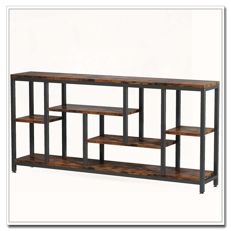 Industrial Three-Tier Console Table with Storage Shelves for Living Room