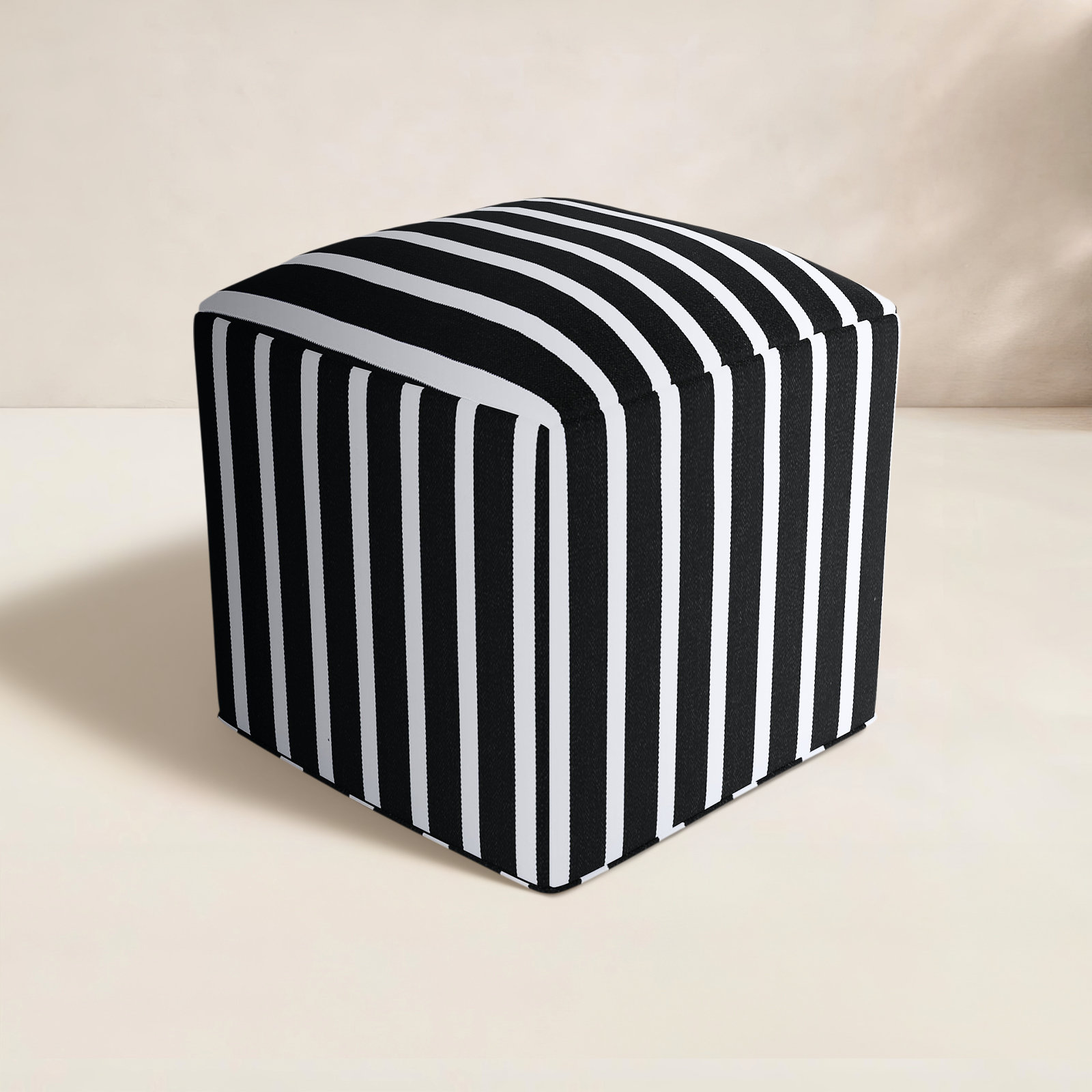 Eliana  Upholstered 18" Ottoman, Sunbrella Shore Classic, 18"H x 22"W x 22"D