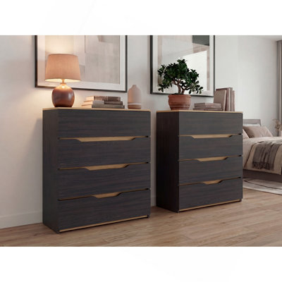 Ensemble de 2 commodes en wengé et chêne naturel Arcadia - Mobilier de rangement moderne pour chambre à coucher
