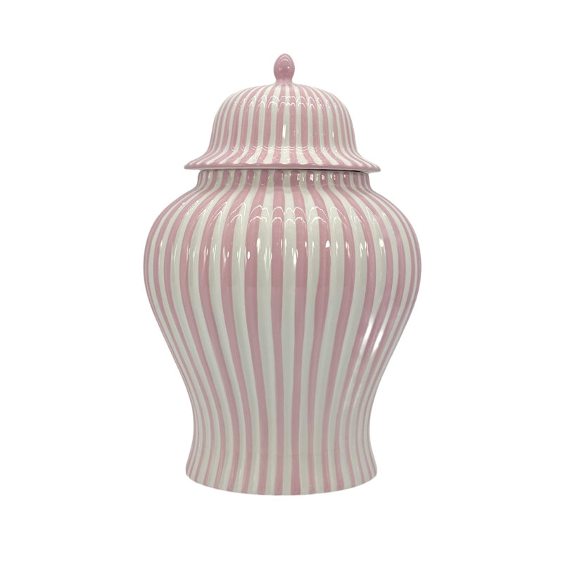 Vase en céramique à rayures roses et blanches en forme de canne à sucre, 45,7 cm