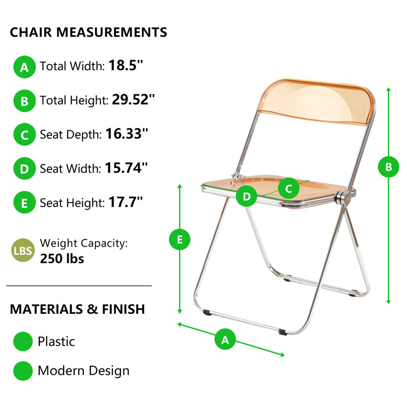 Chaise pliante en acrylique empilable et imperméable, Orange