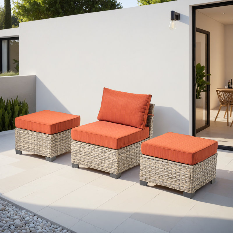 Repose-pieds d'extérieur Wahkon Wicker, Orange