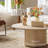 35.43” Modern Wood Round Coffee Table with Faux Travertine Finish, Mid-Century Modern Accent Table for Living Room, Easy Assembly