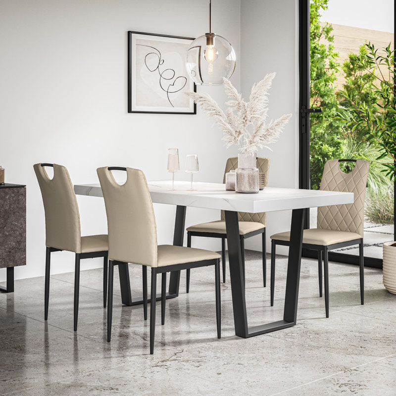 Davius 4 - Person Dining Set, White/Black/Beige