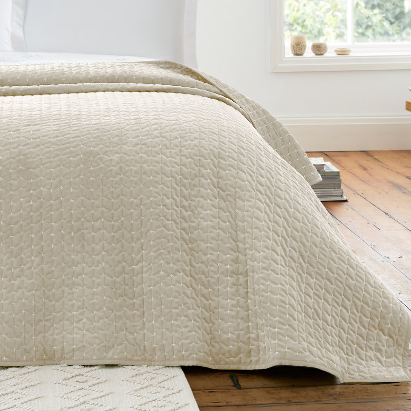 Attica Velvet Embroidered Bedspread, Natural