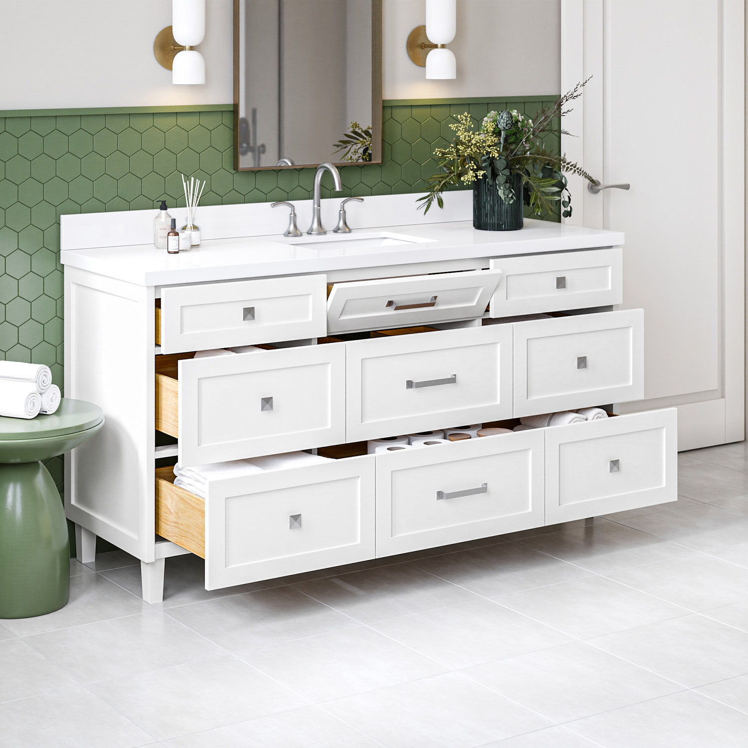 Ariel Bath Ariel Monroe 67 Inch Single Rectangular Sink Bathroom Vanity ...