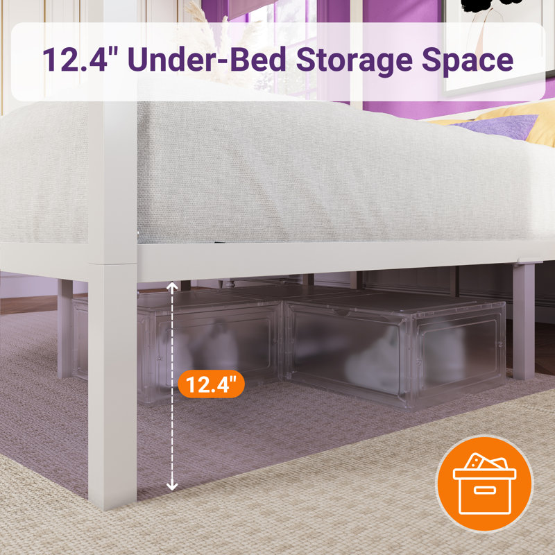 Metal Canopy Bed Frame With Four Poster, Full, White