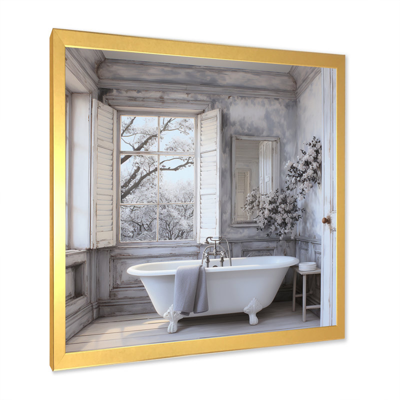 Farmhouse Bathroom Charm II - impressions sur toile blanchisserie, H 30 po x l 30 po, Cadre photo unique, Doré