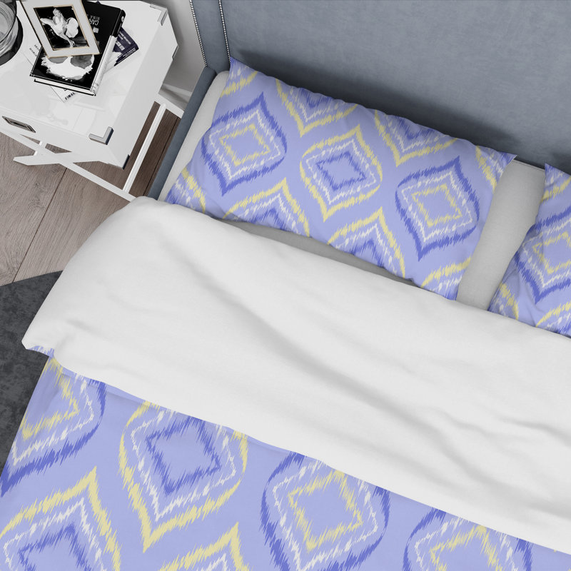 Blue/Cream Microfiber Duvet Cover Set, Queen Duvet Cover + 2 Standard Shams