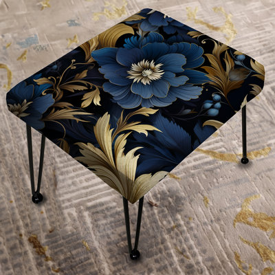 Mystical Blue Damask Mirage - Damask Rectangle Ottoman by Design Art