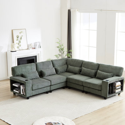 Canapé modulaire en forme de L 5 avec accoudoirs et porte-gobelet convertible pour le salon, la chambre à coucher, le salon, les salles de projection et le salon, espace