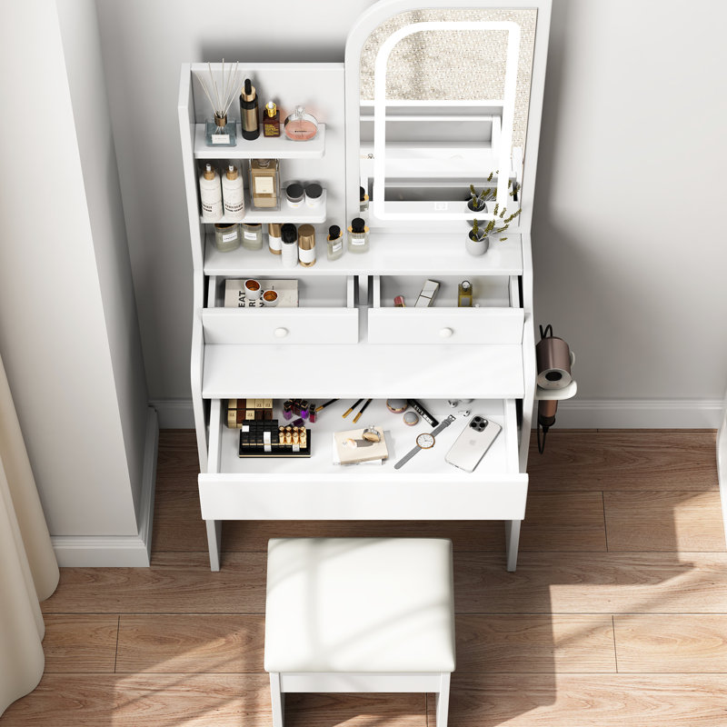 Meuble-lavabo blanc avec miroir et lumières