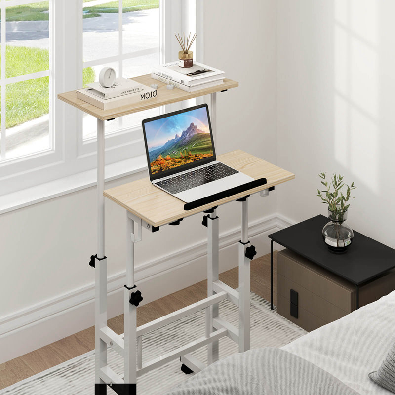 Bureau debout à hauteur ajustable Dol, Naturel / Blanc