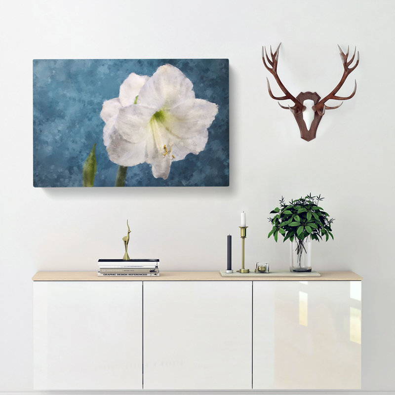 White Amaryllis Flower - Wrapped Canvas Print, 60cm H x 91cm W x 3cm D
