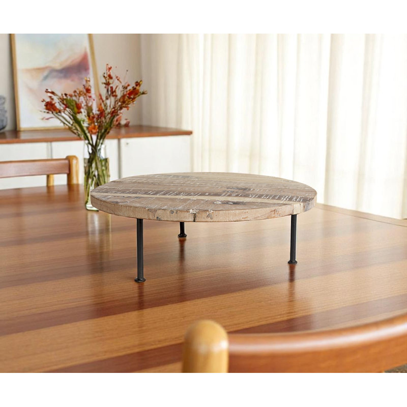 Barbera 20" Light Brown And Black Solid Wood Handmade Round Riser Tray