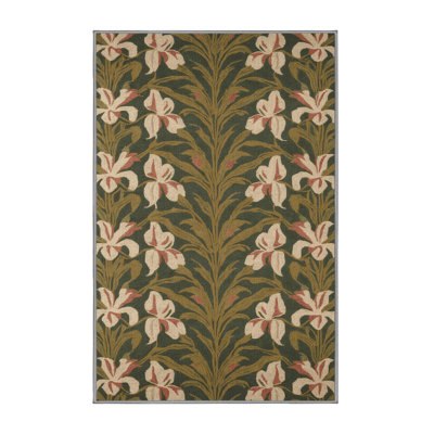Machine Washable Botanical Brown Area Rug