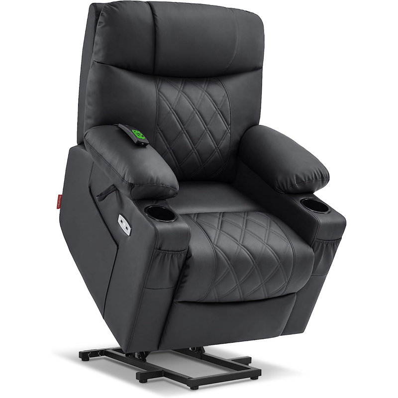 Lift Assist Recliner with Massager, Black Faux Leather