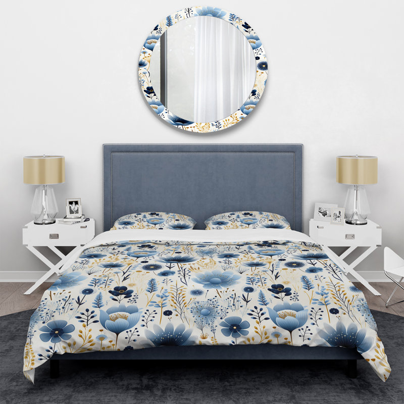 Blue And White Ferns Tranquility III - Ensemble de housse de couette à motif floral