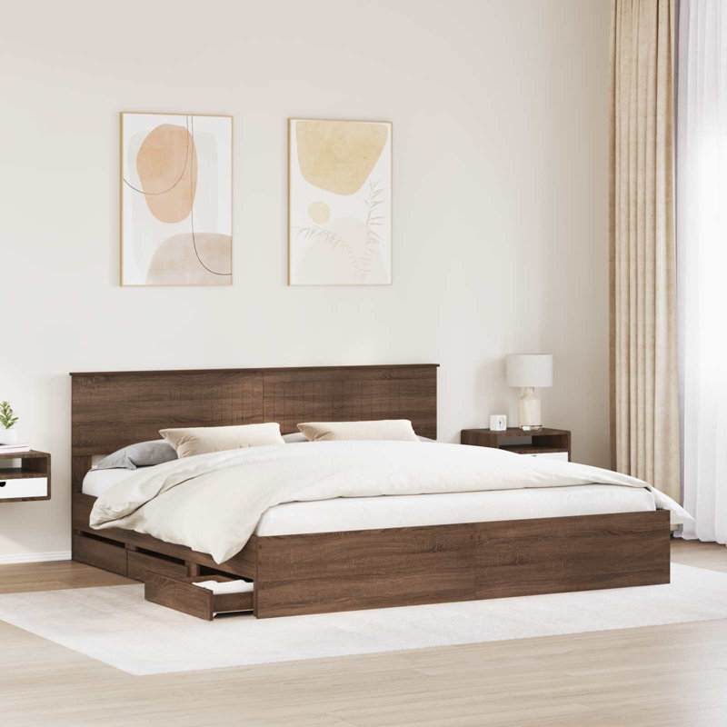 Bed Frame, 200 x 200cm, Brown Oak