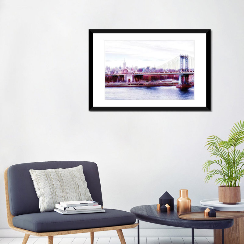 «Manhattan Bridge», impression sur toile, H 24 po x l 32 po x P 1 po, Papier d'art encadré noir, Blanc