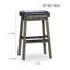 Tabouret de comptoir 24 po, finition blanc antique, siège en cuir noir