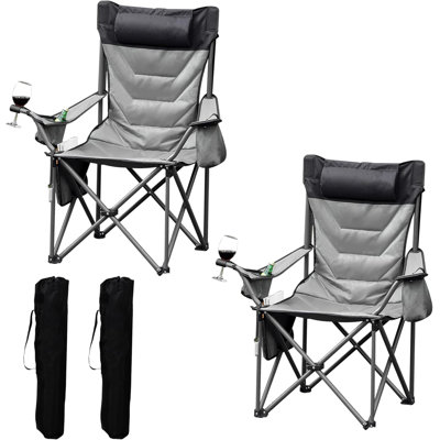 Chaise de camping pliante surdimensionnée avec dossier haut et coussin, chaise d'extérieur robuste pour adultes, capacité de 500 lb, paquet de 2
