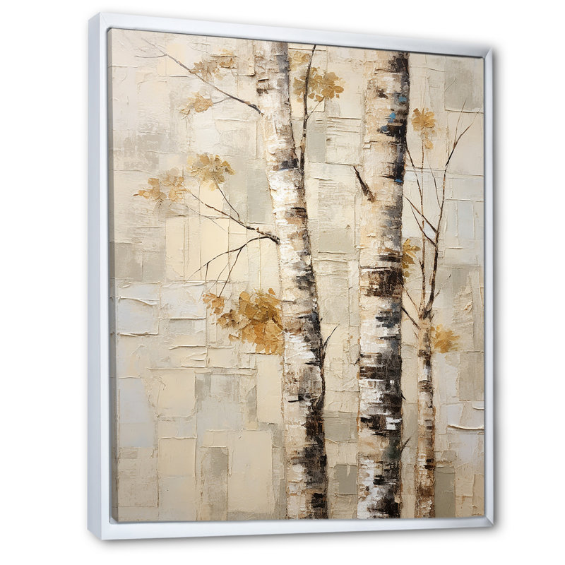 Arbre de minimalisme bouleau IV sur toile, Cadre flottant blanc, H 20 po x l 12 po x P 1 po