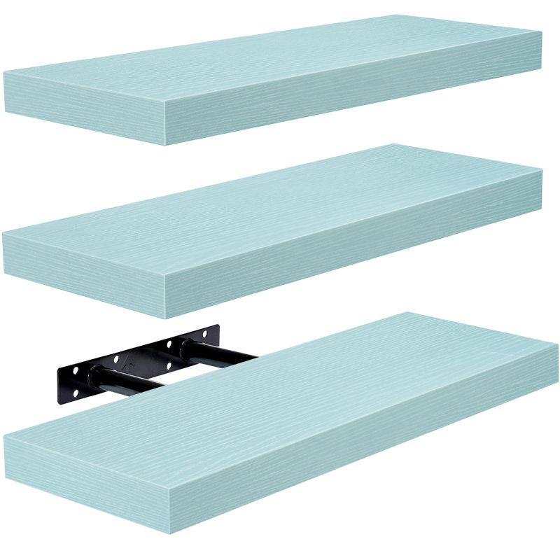 Sorbus Floating Shelves for Wall – 16 Inch Floating Shelf for Kitchen, Bedroom, Living Room, Bathroom, Home & Wall Decor - Mounted Bathroom Shelves with Invisible Brackets - 3 Pack - Breezy Blue