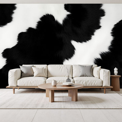 Peel and Stick Wallpaper Black White Cowhide Texture Wall Murals 69"H x 96"W Removable PVC Wall Paper Self-Adhesive Wall Decor for Bedroom Living Room Home Office