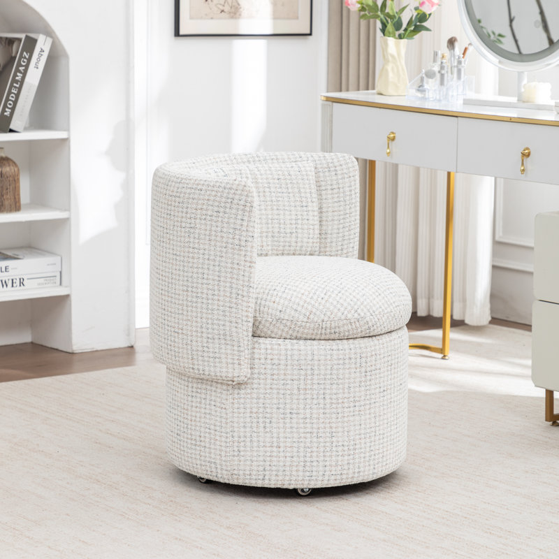 Chaise d'appoint rembourrée avec rangement et roulettes, Blanc