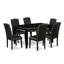 Ensemble de table de salle à manger 7 pièces composé d'une table de cuisine rectangulaire et de 6 chaises Parson en similicuir noir-497765836-409655178-409655181