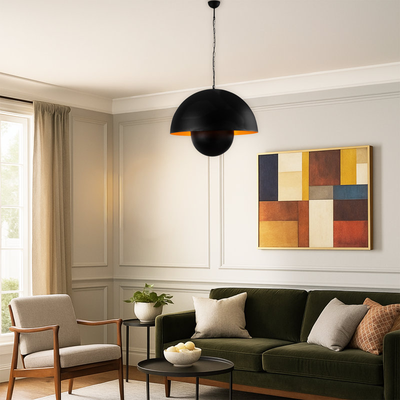 Adjustable Height 2 Metal Dome Cap Single Pendant