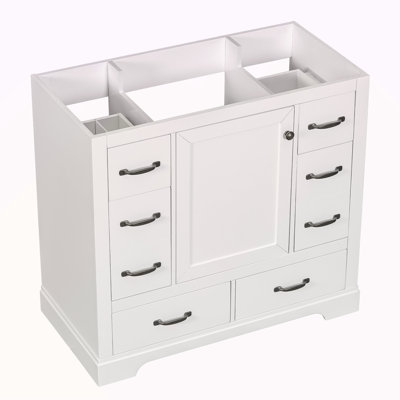 36" Bathroom Vanity Without Sink, Cabinet Base Only, Six Drawers, Multi-Functional Drawer Divider, Adjustable Shelf