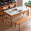 Blanc / brun pierre rectangulaire + table de salle à manger papillon en bois massif-1932138128