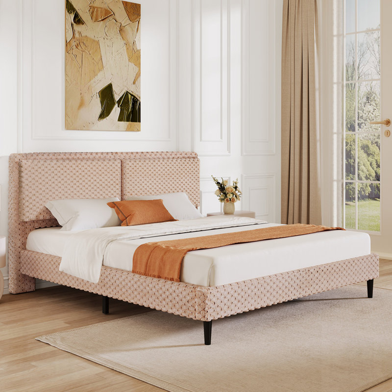 Lit moelleux moderne avec dossier confortable, idéal pour les chambres confortables et élégantes, Chameau, Grand lit