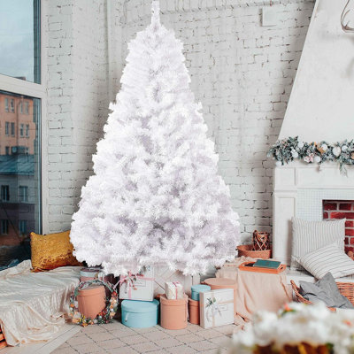 1,800 Tips Artificial Christmas Pine Tree Fake Xmas Spruce Trees Holiday Decoration With Metal Stand Easy Assembly For Outdoor And Indoor Decor White