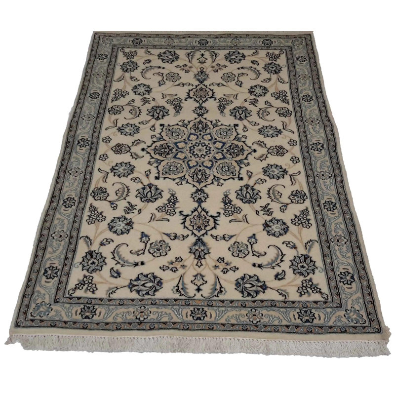 Tapis oriental beige / noir en coton / laine fait à la main 4 pi x 6 pi Oriental