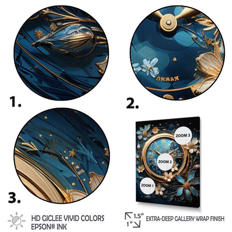 Blue Luxury Watch Sapphire Time Keeper III - impression sur toile tendance, H 40 po x l 30 po x P 1,5 po, Cadre flottant doré