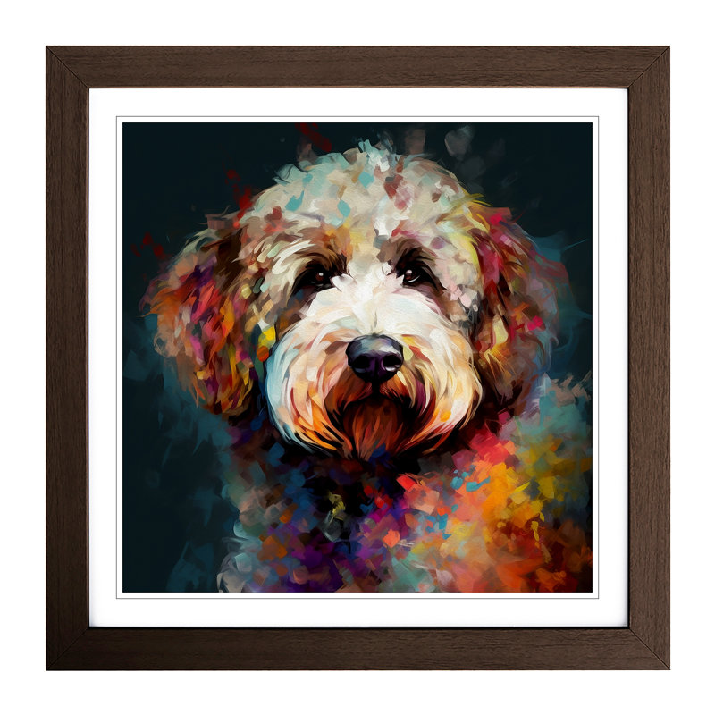 Labradoodle Abstract Art No.1 - Framed Print, Walnut