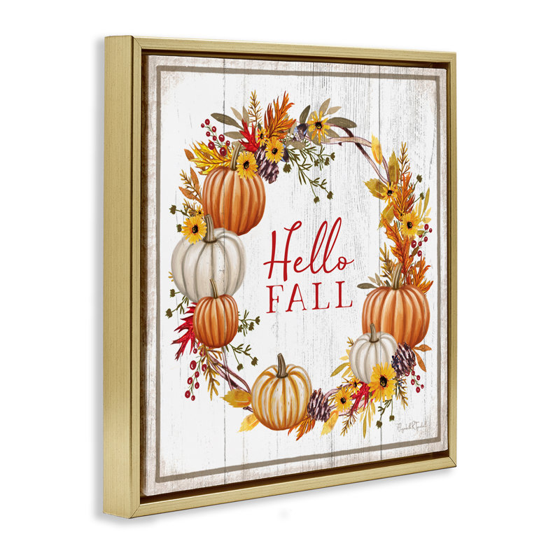 «Rustic Hello Fall» par Elizabeth Tyndal, Cadre flottant métallique doré, H 18 po x l 18 po