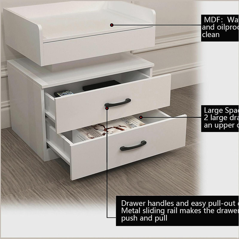 1 ensemble de table de chevet avec bande de lumière DEL réglable, 2 tiroirs, grand espace de rangement, convient pour une table de chevet, une table basse, un canapé, une table d'appoint ou une table de bout pour bureau