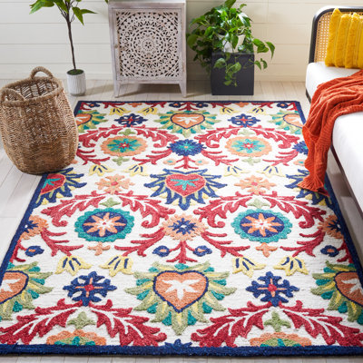 Blossom Hand Tufted Wool/Cotton Oriental Rug in Orange/Ivory/Green