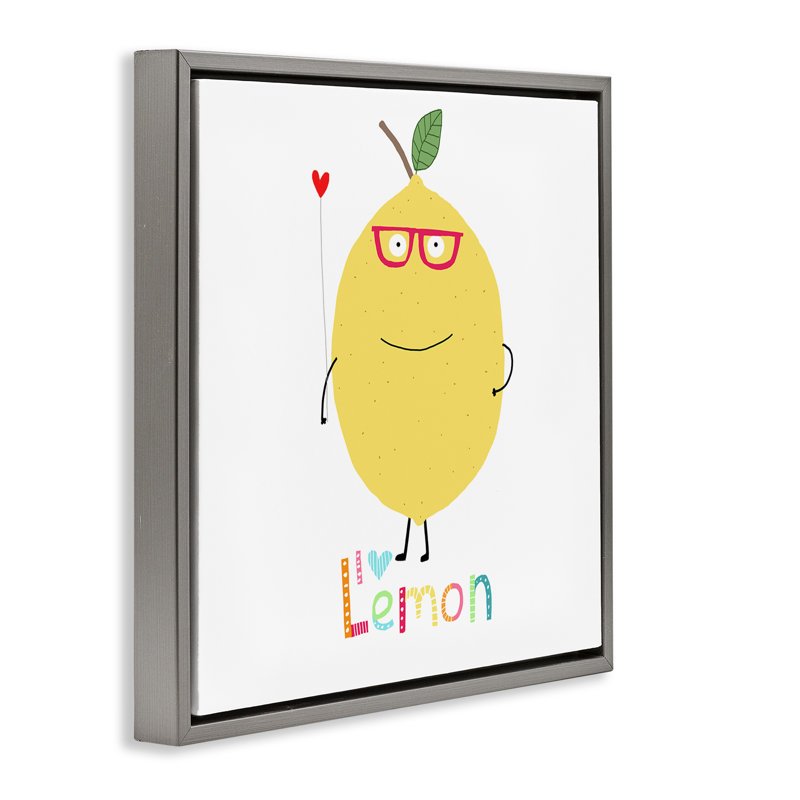 Art mural amusant sur toile flottante encadrée citron par Carla Daly, Encadré gris, H 18 po x l 18 po