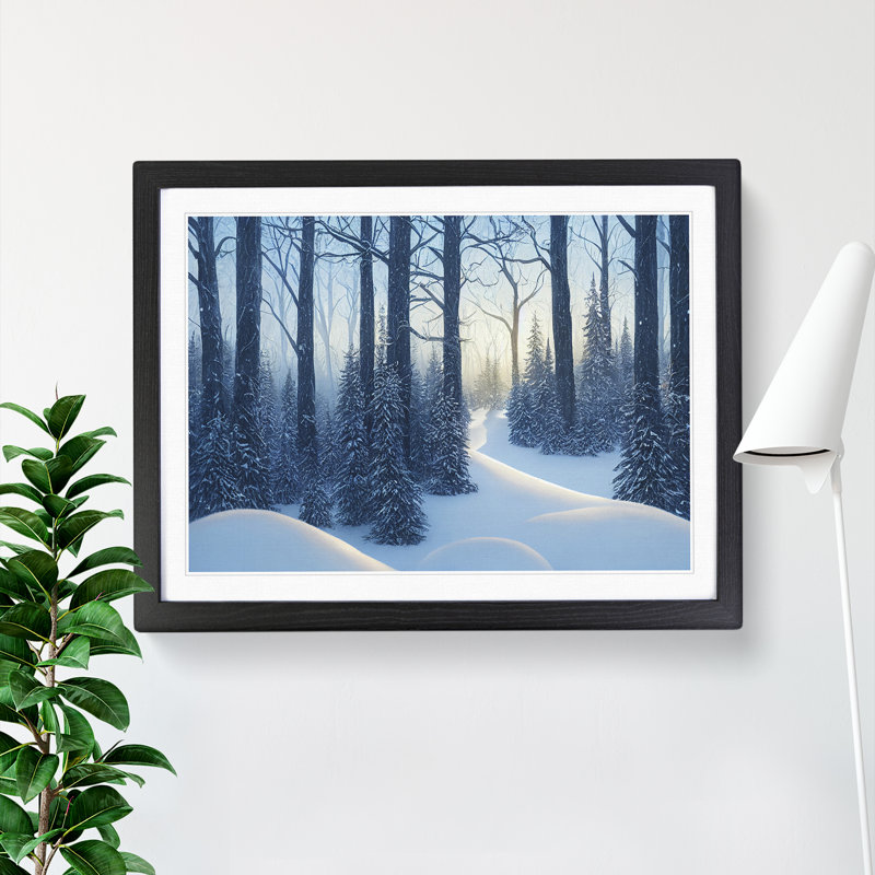 Heavenly Winter Forest - Single Picture Frame Print, 25cm H x 34cm W x 2cm D, Black
