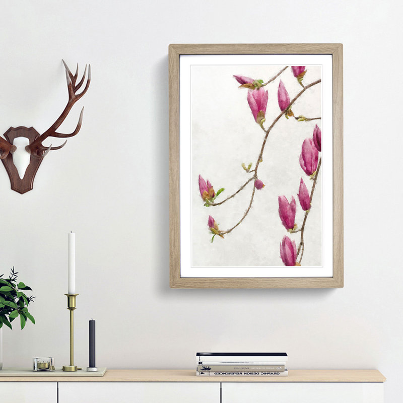 Pink Floral Flowers - Framed Print, Oak Framed, 33cm H x 24cm W x 2cm D
