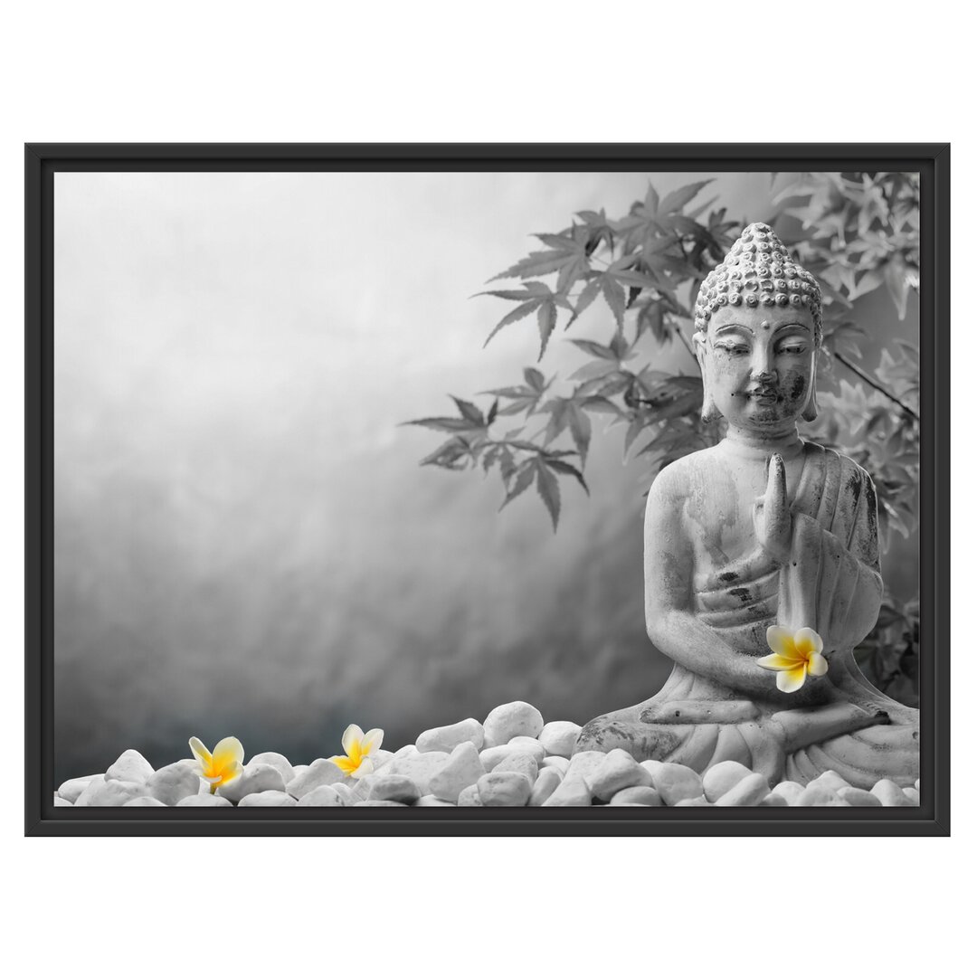 Gerahmtes Wandbild Buddha mit Monoi BlÃ¼te in der Hand